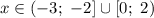 x \in (-3; \ -2] \cup [0; \ 2)