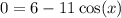 0 = 6 - 11 \cos(x)