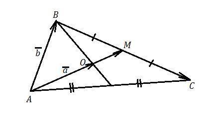 О - точка пересечения медиан треугольника ABC и вектор AO = вектор a, AB = b. Разложить вектор BC по