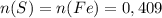 n(S)=n(Fe)=0,409