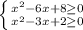 \left \{ {{x^2-6x+8\geq 0} \atop {x^2-3x+2\geq 0}} \right.