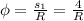 \phi=\frac{s_1}{R}=\frac{4}{R}