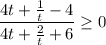 \dfrac{4t+\frac{1}{t}-4}{4t+\frac{2}{t}+6}\geq 0