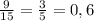 \frac{9}{15} = \frac{3}{5} = 0,6