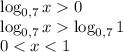 \log_{0{,}7}{x}0\\\log_{0{,}7}{x}\log_{0{,}7}{1}\\0