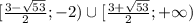 [ { \frac{3-\sqrt{53}}{2}; -2)\cup[ { \frac{3+\sqrt{53}}{2}; +\infty)