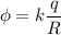 \displaystyle \phi=k\frac{q}{R}