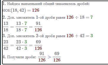 Сравните дроби 13/18 и 23/42​