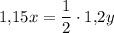 1{,}15x=\dfrac{1}{2} \cdot 1{,}2y