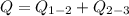 \displaystyle Q=Q_{1-2}+Q_{2-3}