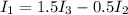 \displaystyle I_1=1.5I_3-0.5I_2