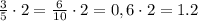 \[\frac{3}{5} \cdot 2 = \frac{6}{{10}} \cdot 2 = 0,6 \cdot 2 = 1.2\]