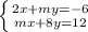 \left \{ {{2x+my=-6} \atop {mx+8y=12}} \right.