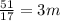 \frac{51}{17} = 3m