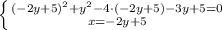 \left \{ {{(-2y+5)^2+y^2-4\cdot (-2y+5)-3y+5=0} \atop {x=-2y+5}} \right.