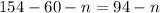 154-60-n = 94-n