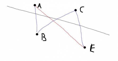 Отрезки AB,BC и CE пересекают данную прямую, а их концы не лежат на ней. Пересекает ли эту прямую от