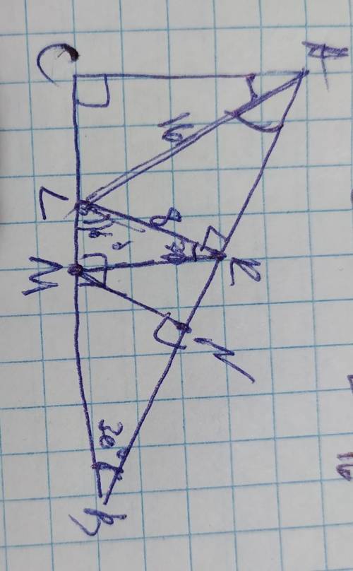 В прямоугольном треугольнике ABC угол C 90 угол B 30. Проведена биссектриса AL=16. Из точки L провед