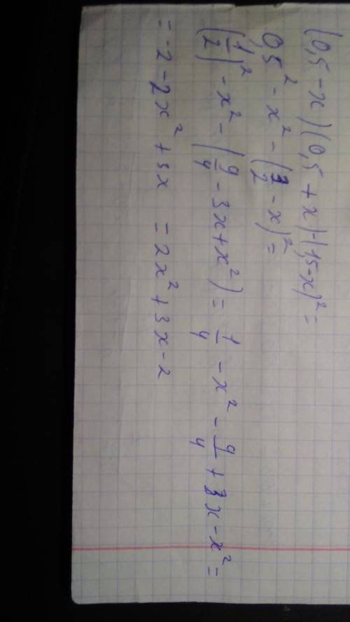 (0,5-x)(0,5+x)-(1,5-x)²=