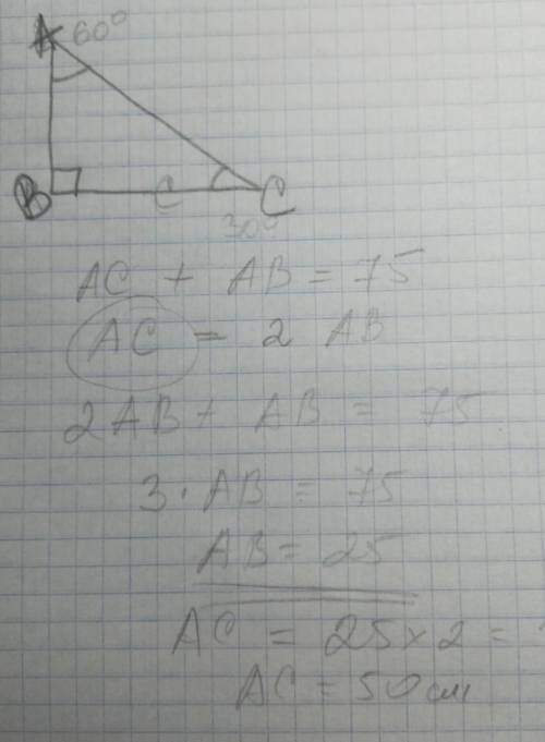 Хелп!! Отдаю все что есть Один из углов прямоугольного треугольника равен 60 а сумма гипотенузы и ме