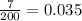 \frac{7}{200} = 0.035