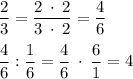 \dfrac{2}{3}=\dfrac{2 \: \cdot \: 2}{3\: \cdot \: 2} =\dfrac{4}{6} \\\\\dfrac{4}{6} : \dfrac{1}{6} =\dfrac{4}{6} \: \cdot \:\dfrac{6}{1} =4