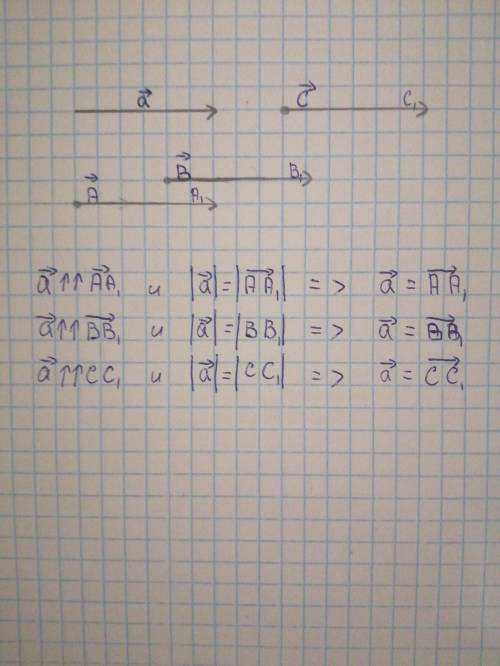 Начертите ненулевой вектор а и отметьте на плоскости три точки A, B и C. Отложите от точек A, B и С