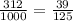 \frac{312}{1000} = \frac{39}{125}