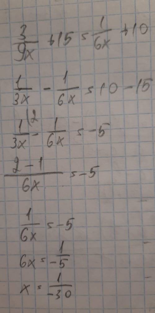 3/9 x+15=1/6x+10