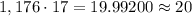 1,176 \cdot 17 = 19.99200 \approx 20