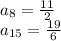 a_8=\frac {11}{2}\\a_{15}=\frac {19}{6}