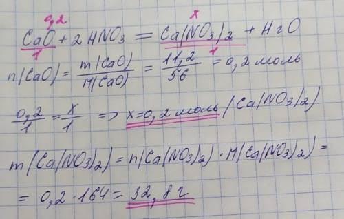 На кальцій оксид масою 11,2г подіяли розчином нітратної кислоти до повного розчинення. Обчисліть кіл