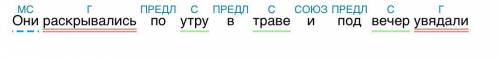 Они раскрывались поутру в траве и под вечер увядали. Нужно сделать синтаксический разбор