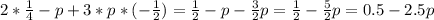 2*\frac{1}{4} -p+3*p*(-\frac{1}{2} )=\frac{1}{2} -p-\frac{3}{2} p=\frac{1}{2} -\frac{5}{2} p=0.5-2.5p