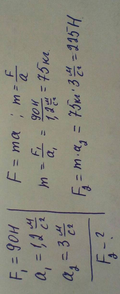 Сила 90 Н дает толщину 1,2 м/с2. Какие силы могут дать этому телу придавать 3 м/с2?​