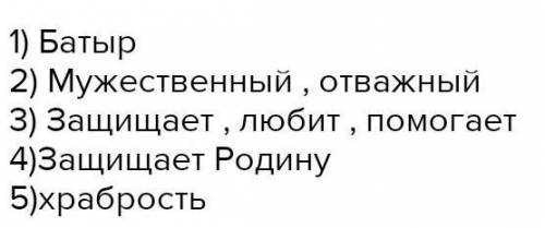 Составь синквейн со словом БАТЫР 1. Ключевое слово2. 2 прилагательных3. 3 глагола4. Предложение5. Су