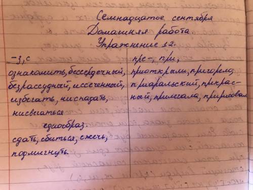 Упражнение 12. Запишите слова в 3 столбика (единообразное написание приставок; приставки на -а, -е;