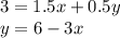 {3 = 1.5x + 0.5y} \\ y = 6 - 3x