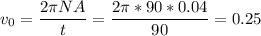 \displaystyle v_0=\frac{2\pi NA}{t}=\frac{2\pi *90*0.04}{90}=0.25