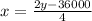 x = \frac{2y - 36000}{4}