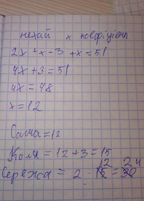 209. Саша, Коля и Серёжа собрали 51 стакан малины. Серёжа собрал в 2 раза больше малины, чем Саша, а