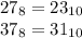 27_{8}=23_{10}\\37_{8}=31_{10}