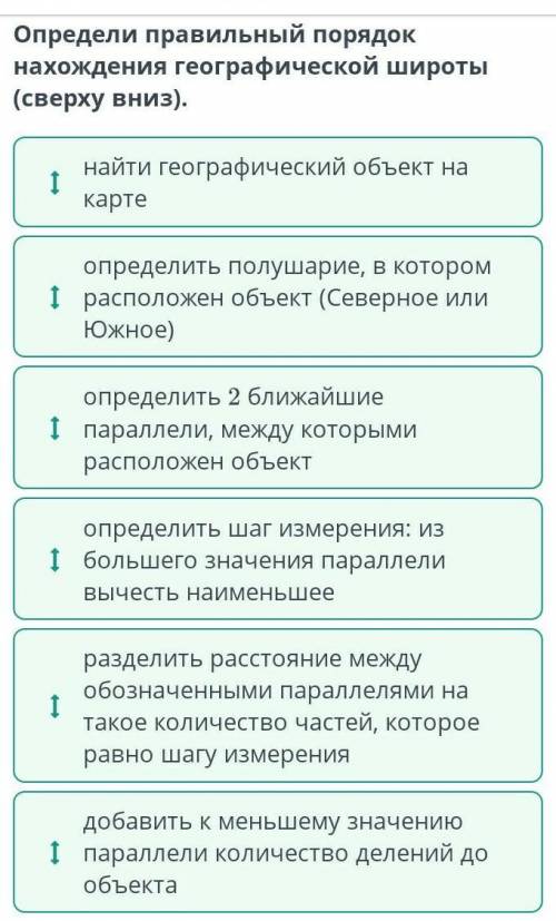 Определи правильный порядок нахождения географической широты (сверху вниз). определить 2 ближайшие п