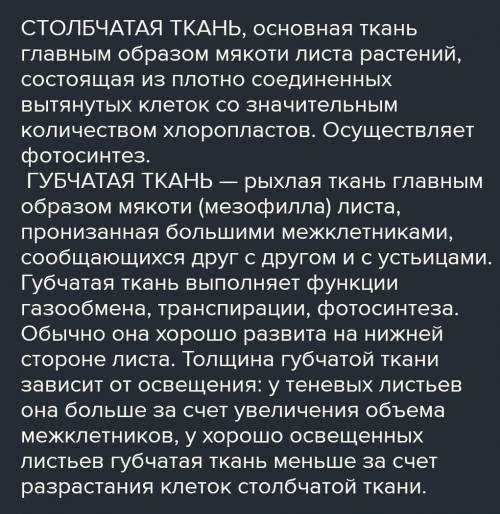 Определите различие и сходство столбчатой паренхимы и рыхлый паренхимы​