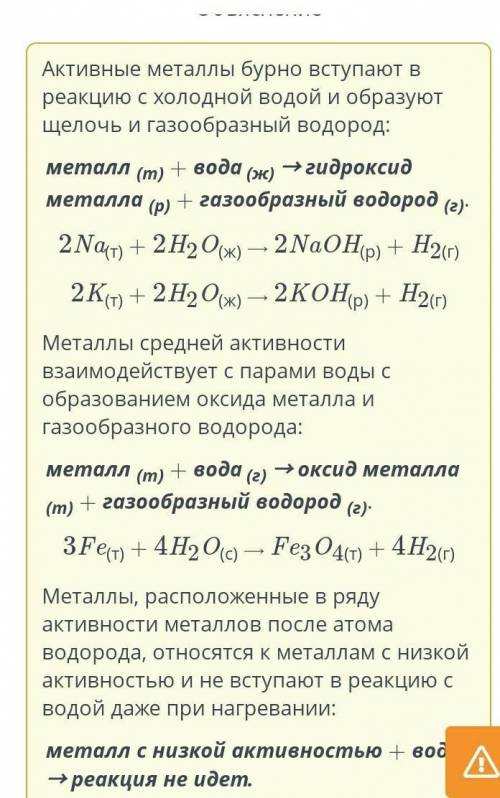 Определи возможность взаимодействия заданных металлов с водой.Правильно расположи металлы в таблице.