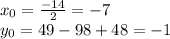 x_{0}=\frac{-14}{2} = -7\\y_{0}=49-98+48=-1