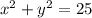 x^{2} +y^2=25