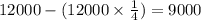 12000 - (12000 \times \frac{1}{4} ) = 9000