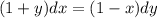 (1+y)dx=(1-x)dy