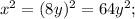 x^{2}=(8y)^{2}=64y^{2};